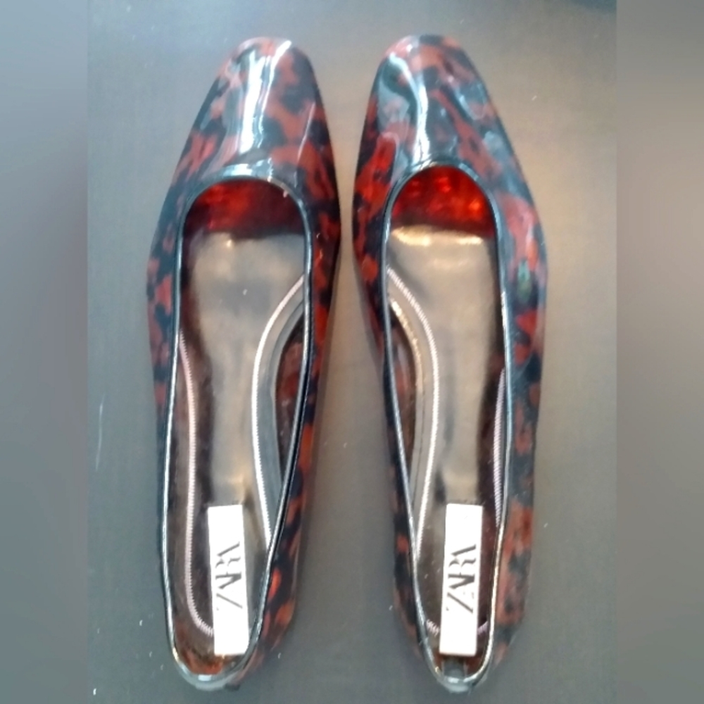 Zara Tortoise Patterned Vinyl Ballet Flats